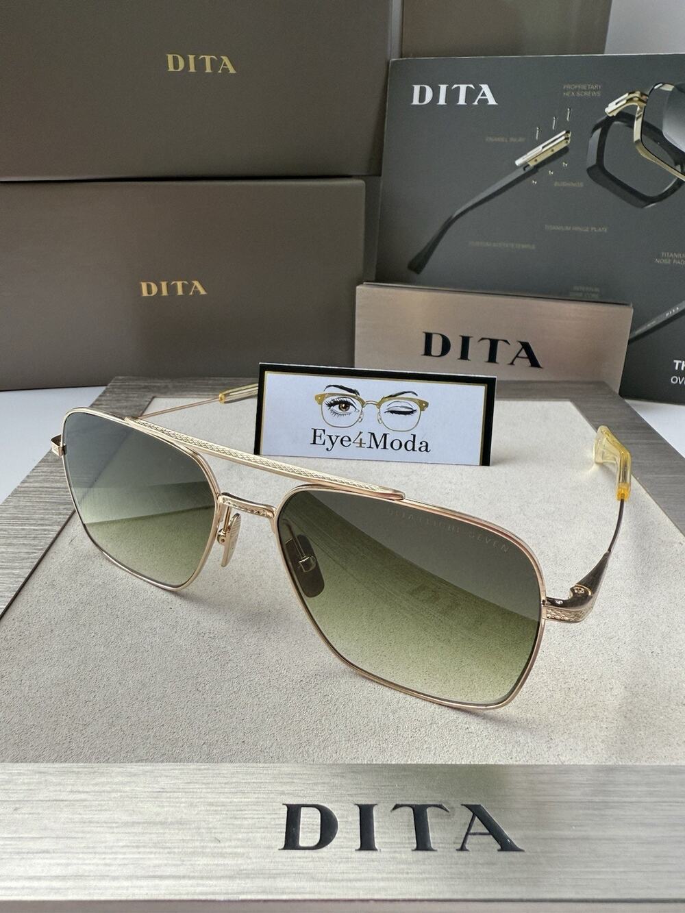 DITA FLIGHT SEVEN DTS 111 07 Brushed Gold Green Gradient Sunglasses AUTHENTIC